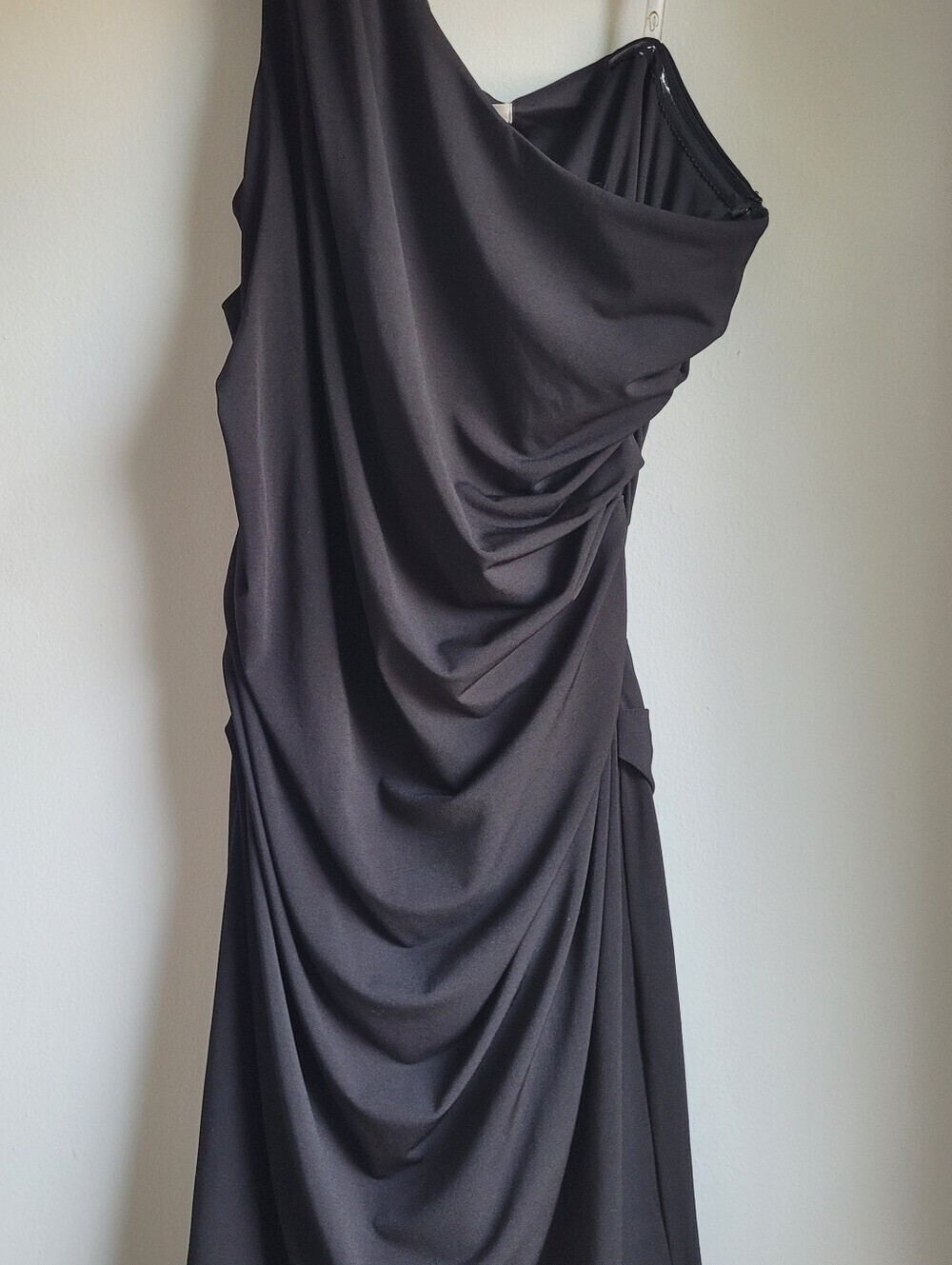 Boston Proper Black One-Shoulder Draped Evening Gown Size 12
